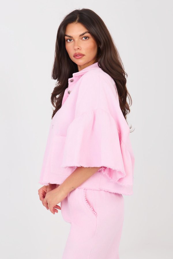 Pink Denim Jacket in Women`s Coats, Jackets with Cotton