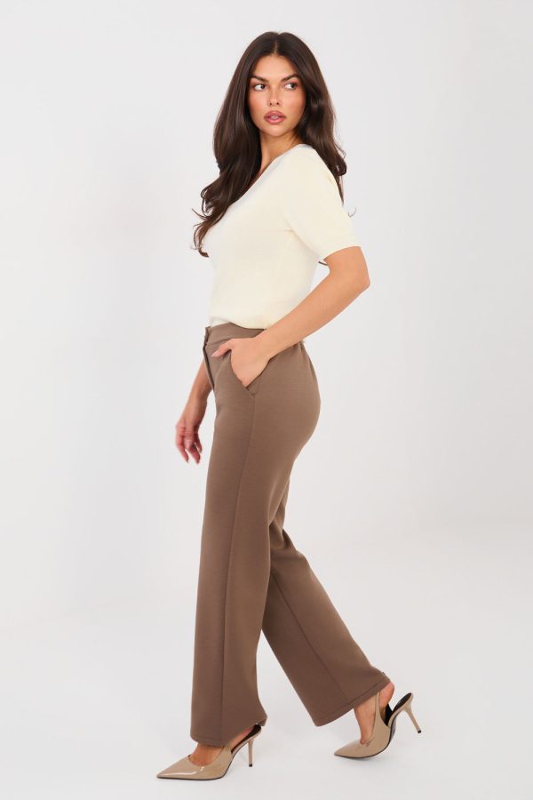 Beige Women Trousers in Pants, Trousers, Shorts with Spandex, Polyester and Viscose