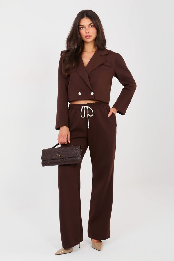 Brown Set in Pants, Trousers, Shorts with Spandex, Polyester and Viscose