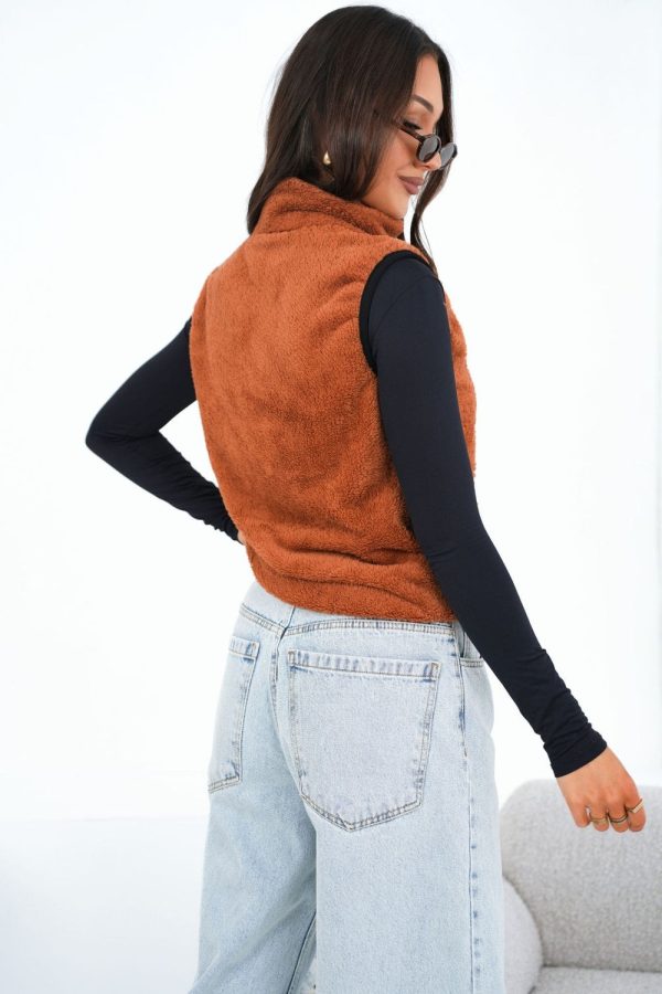 Brown Gilet in Women`s Coats, Jackets with Polyester