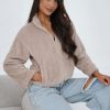 Beige Sweatshirt in Sweatshirts For Women with Polyester