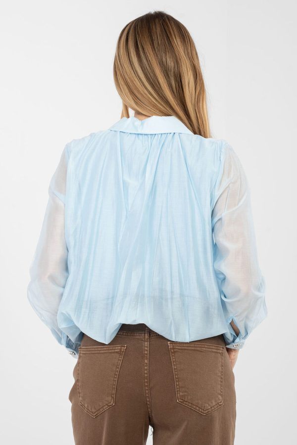 Blue Blouse in Women`s Blouses, Tunics with Polyester and Tencel
