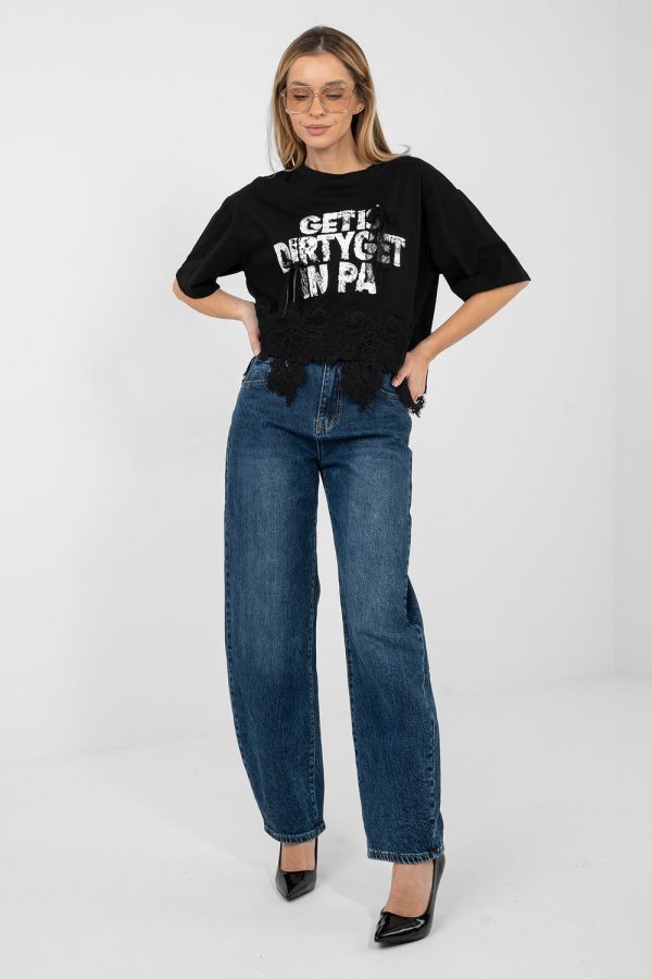 Black Blouse in Women`s Blouses, Tunics with Cotton and Spandex