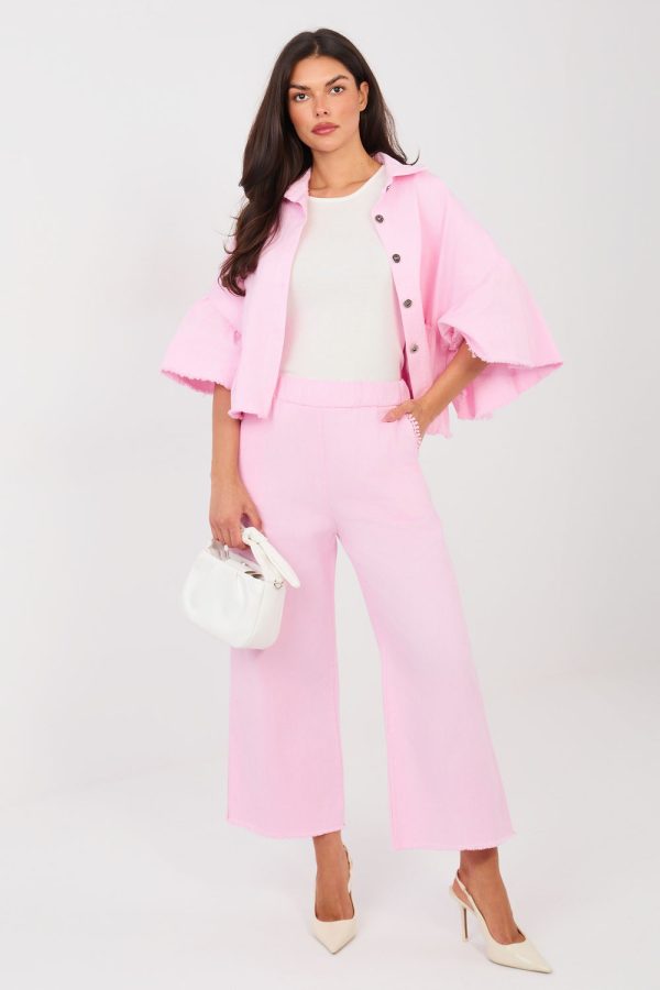 Pink Women Trousers in Pants, Trousers, Shorts with Cotton and Spandex