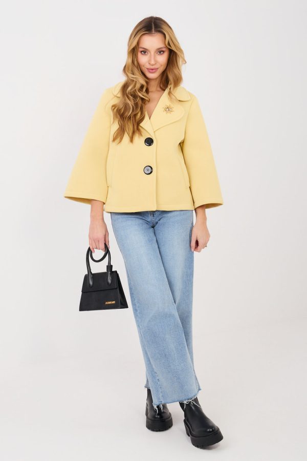 Yellow Coat in Women`s Coats, Jackets with Spandex and Polyester