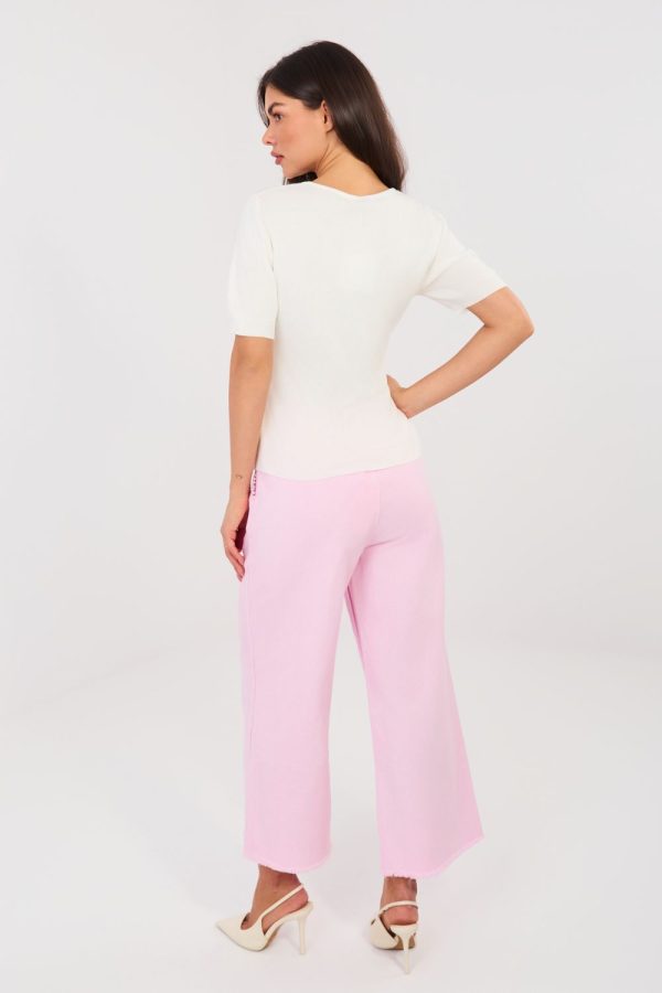 Pink Women Trousers in Pants, Trousers, Shorts with Cotton and Spandex