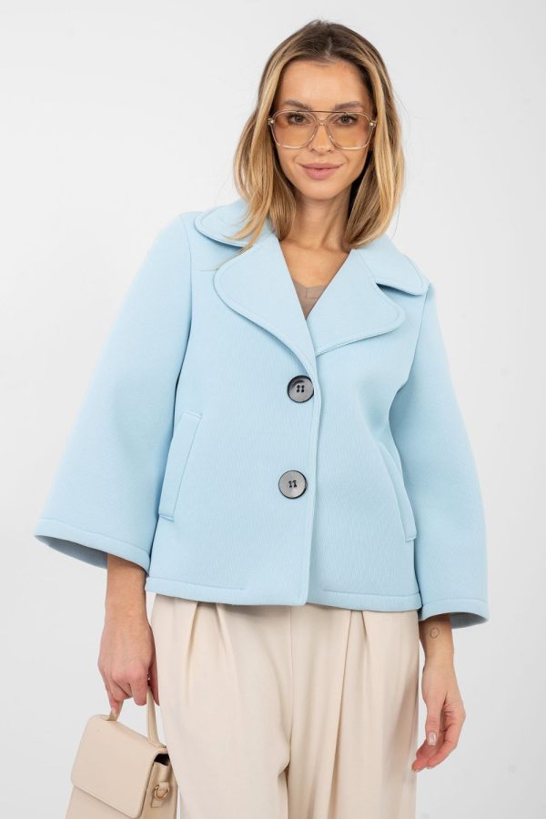 Blue Coat in Women`s Coats, Jackets with Spandex and Polyester