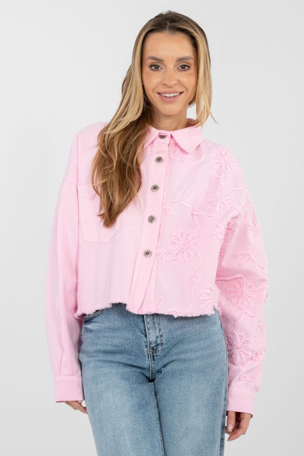 Pink Denim Jacket in Women`s Coats, Jackets with Cotton