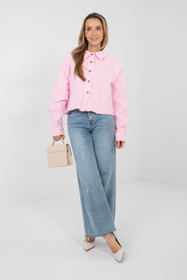Pink Denim Jacket in Women`s Coats, Jackets with Cotton