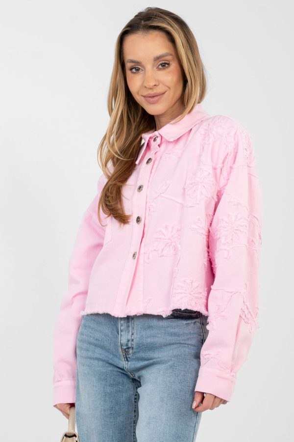Pink Denim Jacket in Women`s Coats, Jackets with Cotton
