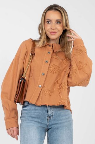 Orange Denim Jacket in Women`s Coats, Jackets with Cotton