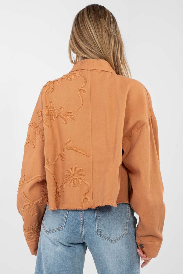 Orange Denim Jacket in Women`s Coats, Jackets with Cotton