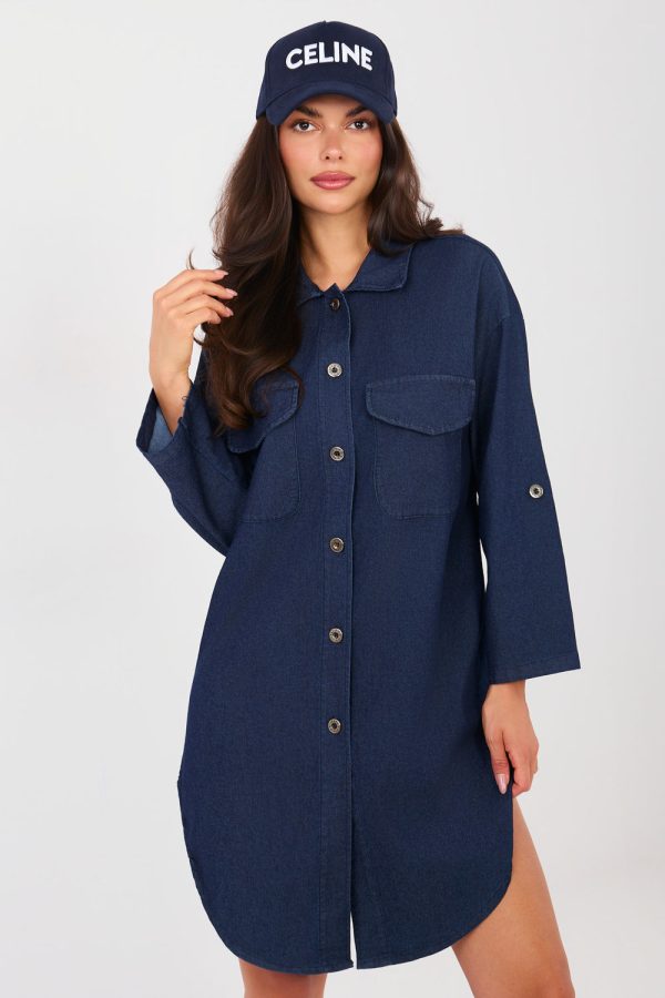 Navy Blue Daydress in Day Dresses with Cotton, Spandex and Polyester