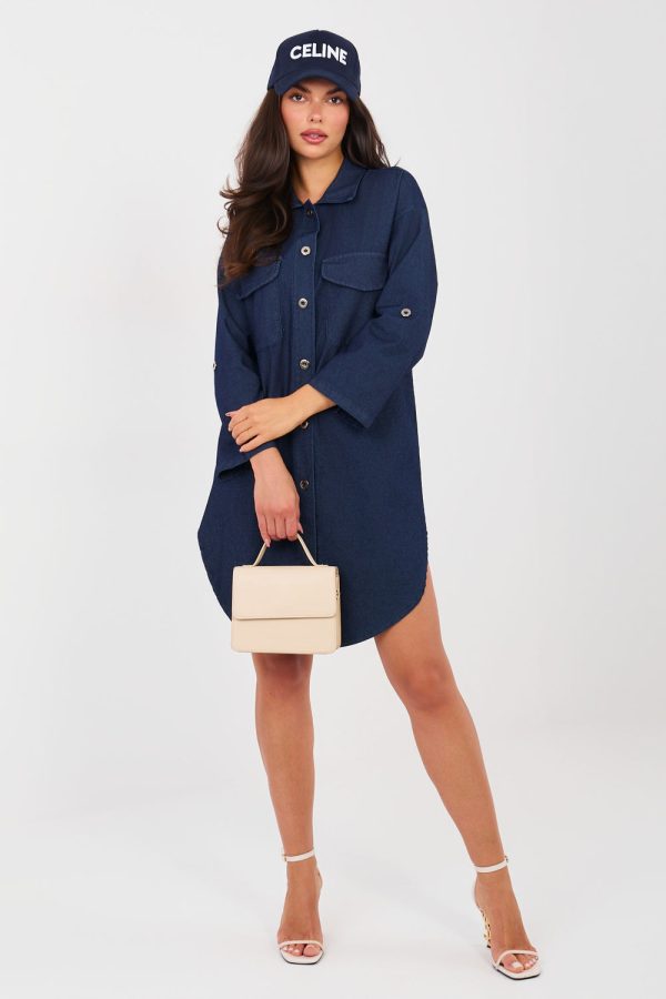 Navy Blue Daydress in Day Dresses with Cotton, Spandex and Polyester