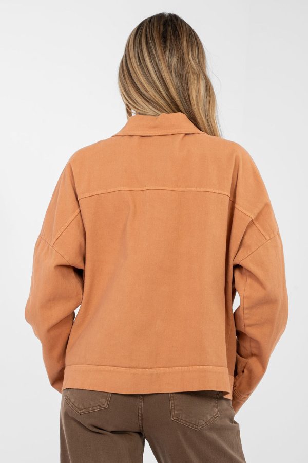 Orange Denim Jacket in Women`s Coats, Jackets with Cotton and Spandex