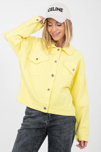 Yellow Denim Jacket in Women`s Coats, Jackets with Cotton and Spandex