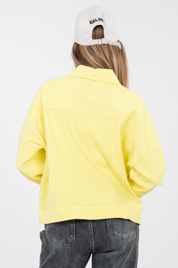 Yellow Denim Jacket in Women`s Coats, Jackets with Cotton and Spandex