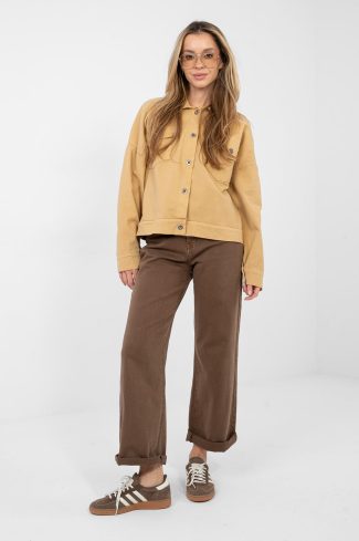 Brown Denim Jacket in Women`s Coats, Jackets with Cotton and Spandex