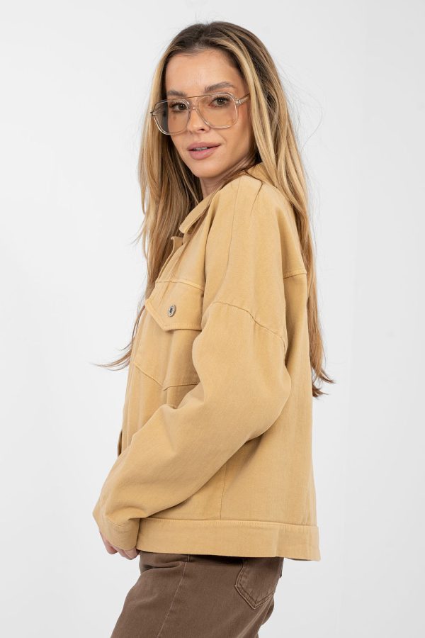 Brown Denim Jacket in Women`s Coats, Jackets with Cotton and Spandex