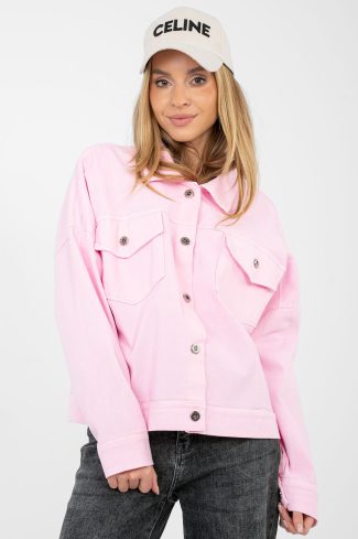 Pink Denim Jacket in Women`s Coats, Jackets with Cotton and Spandex