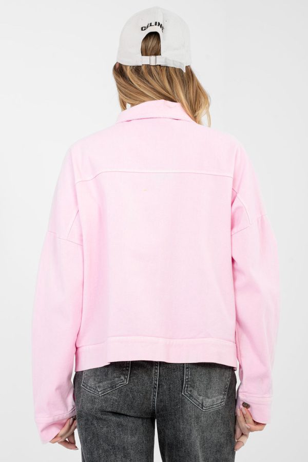 Pink Denim Jacket in Women`s Coats, Jackets with Cotton and Spandex