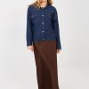 Navy Blue Denim Jacket in Women`s Coats, Jackets with Cotton, Spandex and Polyester