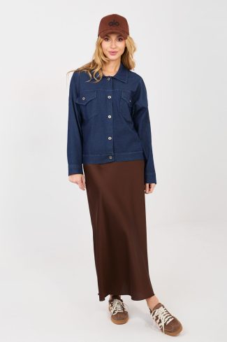 Navy Blue Denim Jacket in Women`s Coats, Jackets with Cotton, Spandex and Polyester