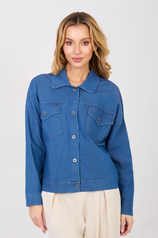 Blue Denim Jacket in Women`s Coats, Jackets with Cotton, Spandex and Polyester