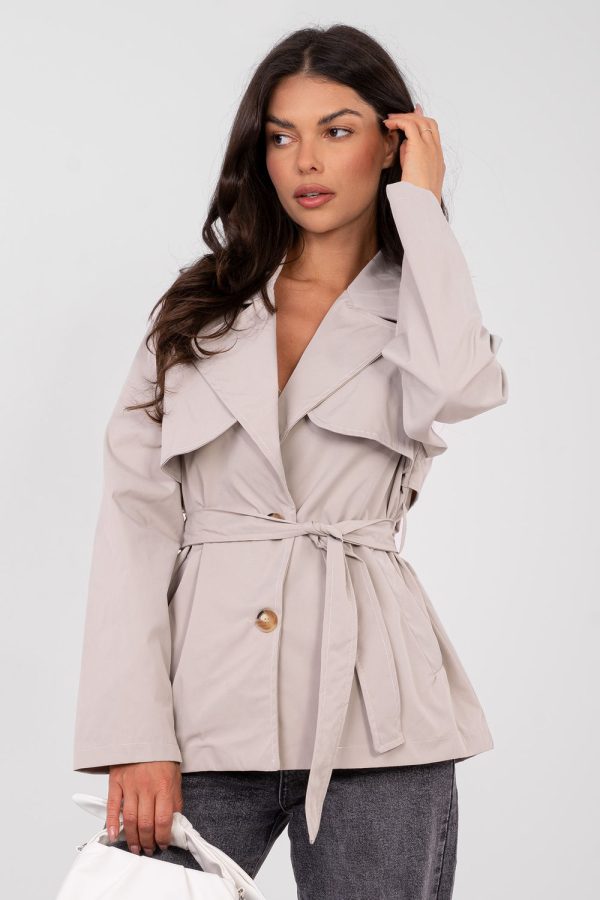 Beige Coat in Women`s Coats, Jackets with Polyester