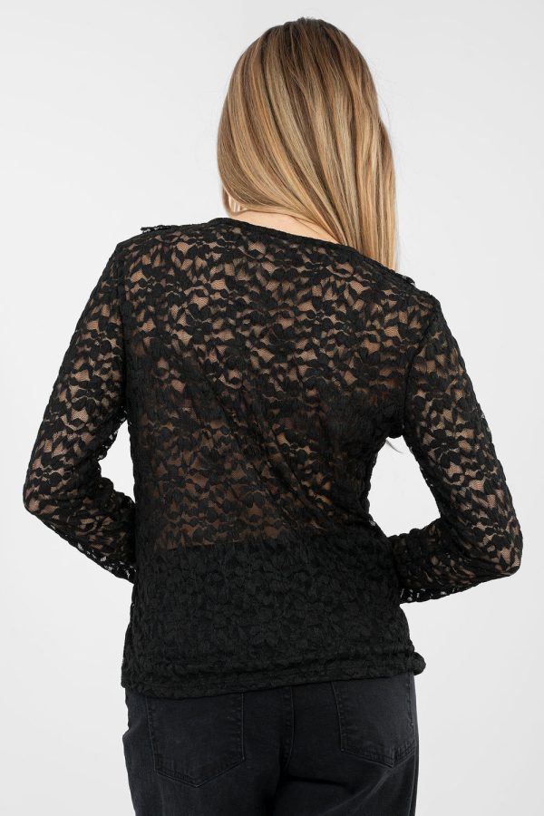 Black Lace Blouse in Women`s Blouses, Tunics with Spandex and Viscose