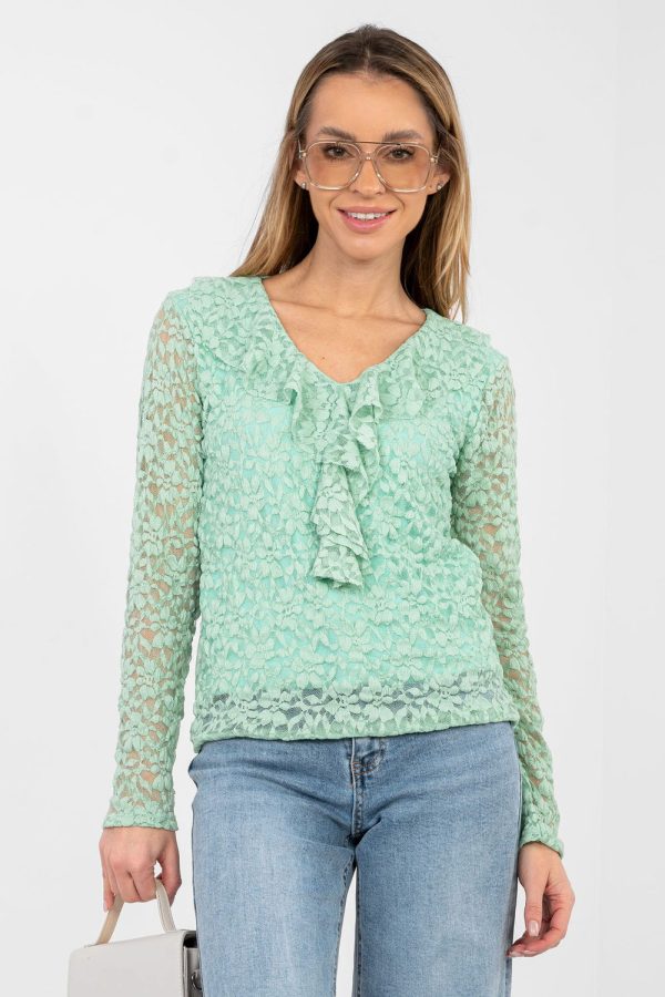 Green Lace Blouse in Women`s Blouses, Tunics with Spandex and Viscose