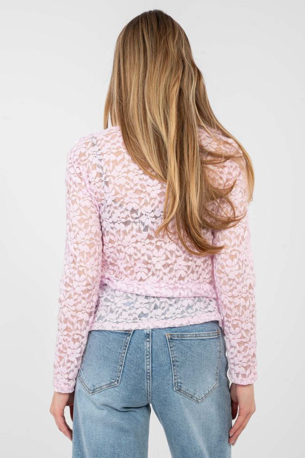 Pink Lace Blouse in Women`s Blouses, Tunics with Spandex and Viscose