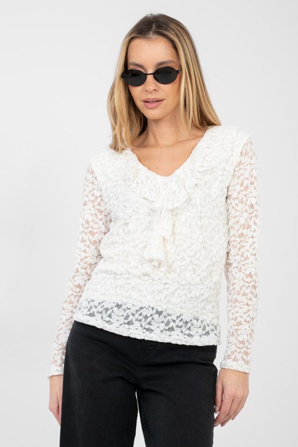 Beige Lace Blouse in Women`s Blouses, Tunics with Spandex and Viscose