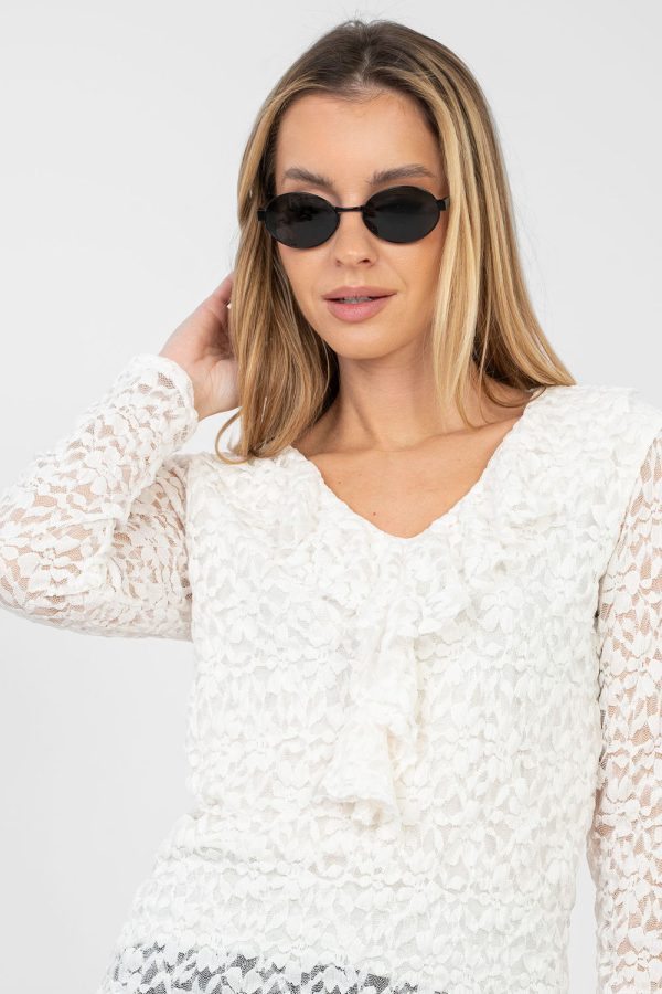 Beige Lace Blouse in Women`s Blouses, Tunics with Spandex and Viscose