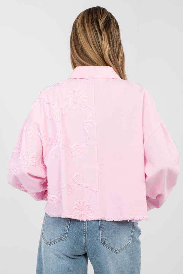Pink Denim Jacket in Women`s Coats, Jackets with Cotton