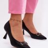 Black High Heel Pumps in Court Shoes, Pumps Shoes with Fabric, Footbed and Heel Height