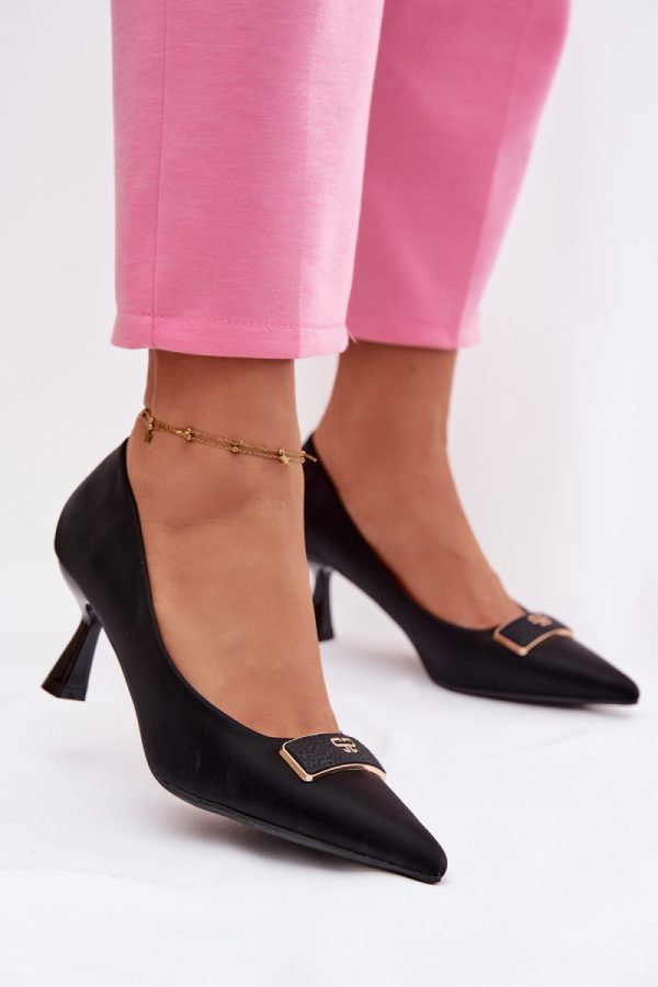 Black High Heel Pumps in Court Shoes, Pumps Shoes with Fabric, Footbed and Heel Height
