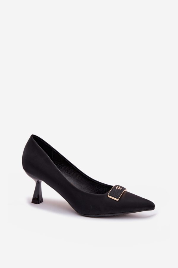 Black High Heel Pumps in Court Shoes, Pumps Shoes with Fabric, Footbed and Heel Height