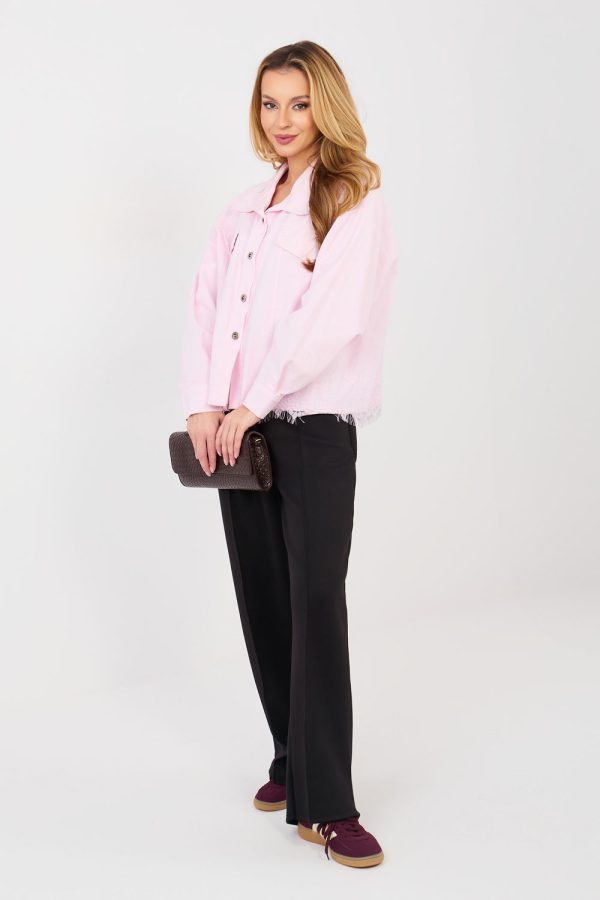 Pink Denim Jacket in Women`s Coats, Jackets with Cotton