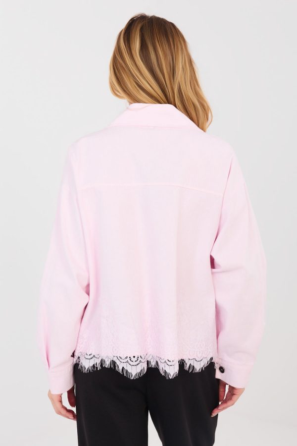 Pink Denim Jacket in Women`s Coats, Jackets with Cotton