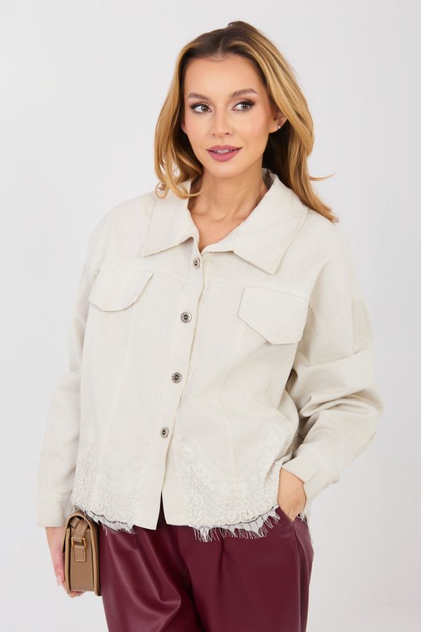 Beige Denim Jacket in Women`s Coats, Jackets with Cotton