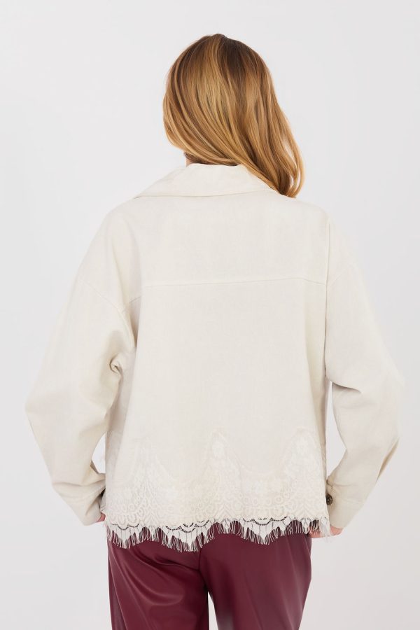 Beige Denim Jacket in Women`s Coats, Jackets with Cotton