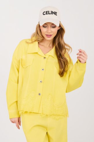 Yellow Denim Jacket in Women`s Coats, Jackets with Cotton