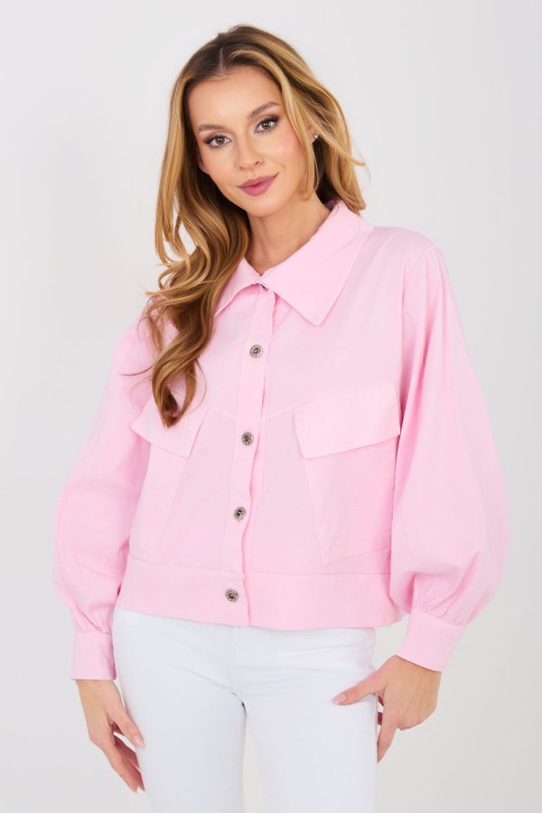 Pink Long Sleeve Shirt in Shirts For Women with Cotton and Spandex