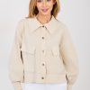 Beige Long Sleeve Shirt in Shirts For Women with Cotton and Spandex