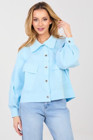 Blue Long Sleeve Shirt in Shirts For Women with Cotton and Spandex