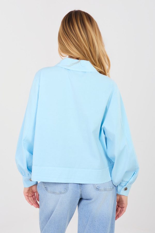 Blue Long Sleeve Shirt in Shirts For Women with Cotton and Spandex