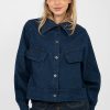 Navy Blue Denim Jacket in Women`s Coats, Jackets with Cotton, Spandex and Polyester