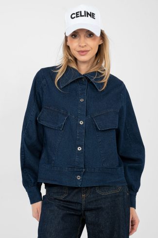 Navy Blue Denim Jacket in Women`s Coats, Jackets with Cotton, Spandex and Polyester
