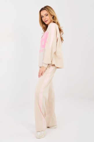 Beige Set in Pants, Trousers, Shorts with Spandex, Polyester and Viscose